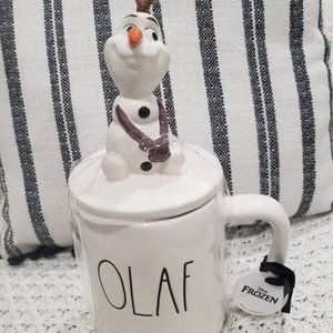 Rae Dunn "Olaf" White Mug & Olaf Lid Warmer Disney Frozen Collection